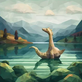 Low poly Loch Ness Monster gliding smoothly through the misty Scottish highlands - Image 4