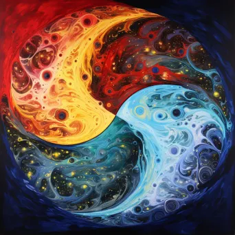 Acrylic pour art of a yin-yang symbol unfolding into a vibrant universe - Image 1