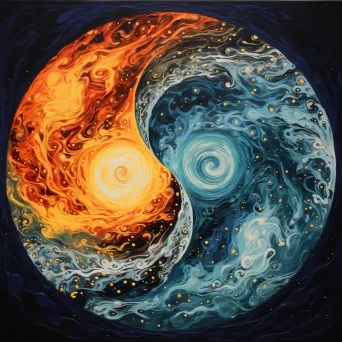 Acrylic pour art of a yin-yang symbol unfolding into a vibrant universe - Image 3