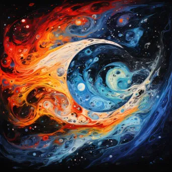 Acrylic pour art of a yin-yang symbol unfolding into a vibrant universe - Image 4