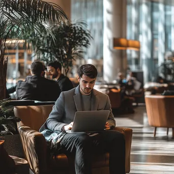 Young Professional Working in Airport Lounge