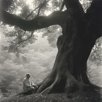 Man meditating under an ancient tree in a quiet forest - Image 2