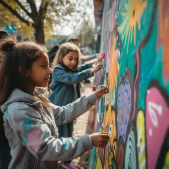 Children painting colorful murals in a street art workshop - Image 2