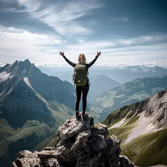 A female hiker at the peak of a mountain - Image 3