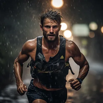 Marathon runner racing through a rainstorm - Image 1