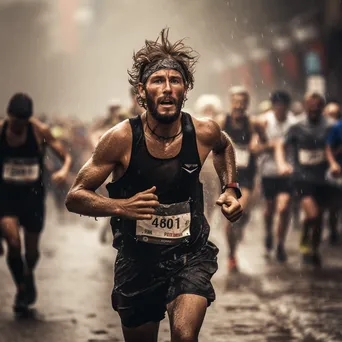 Runner Battling Rain During Marathon