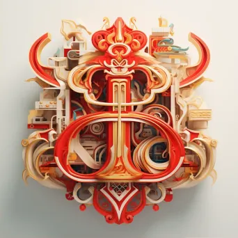 Rich red and gold typography showcasing traditional Asian symbols in low poly style - Image 2