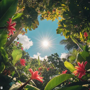 Spring water surrounded by tropical plants and flowers - Image 1