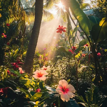 Spring water surrounded by tropical plants and flowers - Image 4