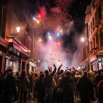 Crowd celebrating New Year