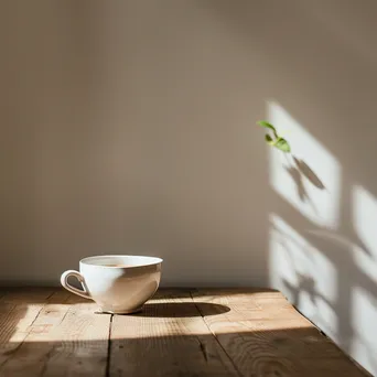 White coffee cup on a wooden table with negative space - Image 3