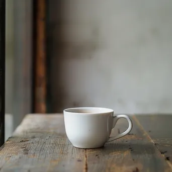 White coffee cup on a wooden table with negative space - Image 4