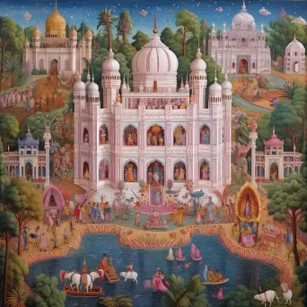 Image of a fusion between French Rococo style and Indian Mughal architecture in an extravagant palace scene - Image 3