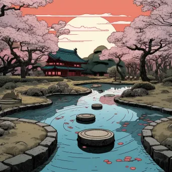 Japanese Zen Garden - Small pond, stepping stones, cherry blossom trees - Image 3