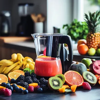 Preparation of a colorful fruit smoothie in a modern kitchen - Image 1