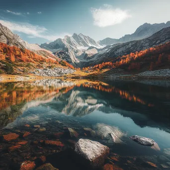 Alpine lake with autumn foliage reflecting in the water - Image 3