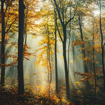 Misty autumn forest with colorful leaves - Image 2