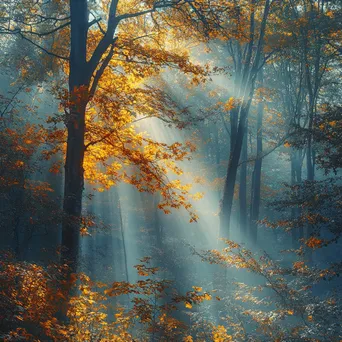 Misty autumn forest with colorful leaves - Image 3