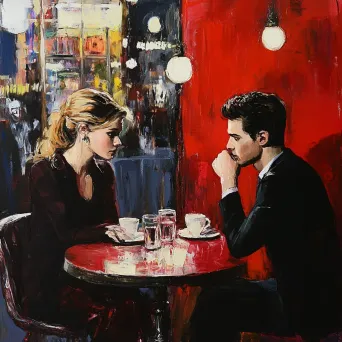 Oil painting of romantic scene in a Parisian café - Image 3