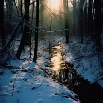 Image of forest shadow contrast on a snowy landscape - Image 2