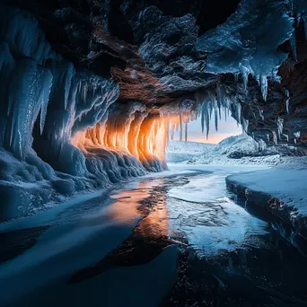 Ice cave with frozen formations - Image 1