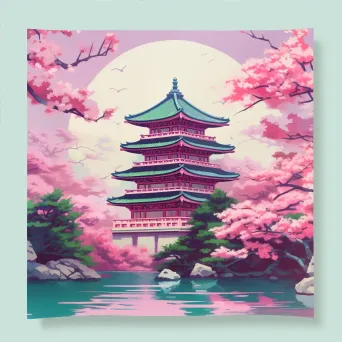 Springtime Pagoda in Low Poly