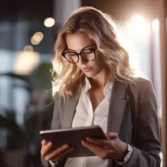 Female executive focused on tablet in office - Image 1