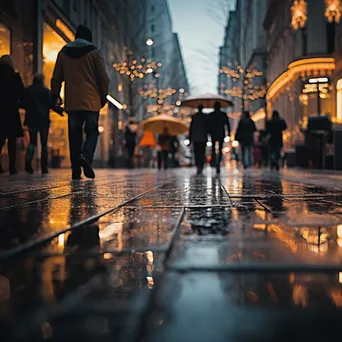 Blurred city street during rain with light reflections - Image 4