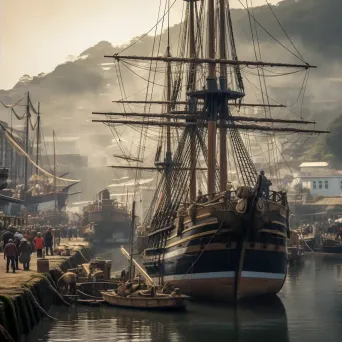 Colonial ship in busy harbor - Image 2