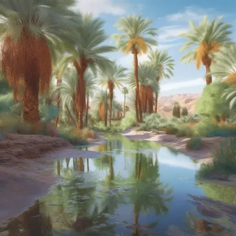 Desert oasis with vibrant palms and multicolored sands - Image 1