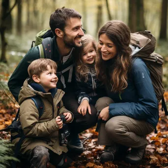 Family hiking together in a forest, children exploring nature. - Image 3