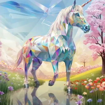 Polygonal unicorn in pastels traversing a vibrant spring meadow - Image 2