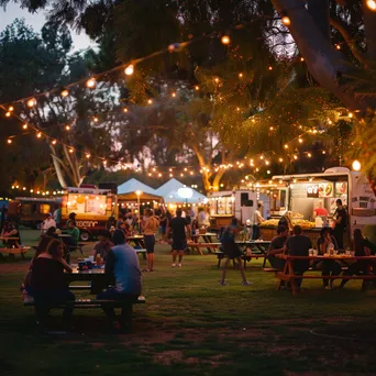 Families enjoying food festival with food trucks in city park - Image 4