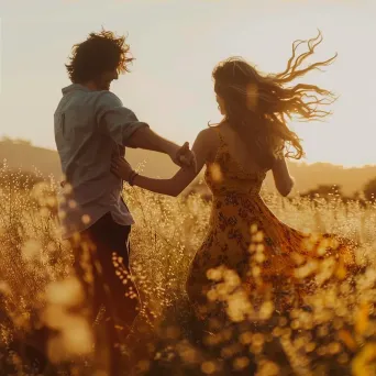 A young couple dancing in a sunlit field - Image 4