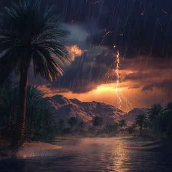 Thunderstorm over desert oasis with rain and lightning - Image 2