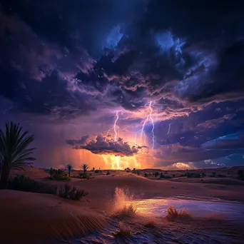 Thunderstorm over desert oasis with rain and lightning - Image 3