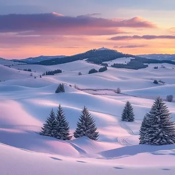 Snowy hills under a pastel sunset - Image 1