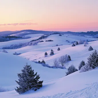 Pastel Sunset Over Snowy Hills