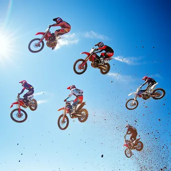 Motocross riders performing stunts in mid-air - Image 1