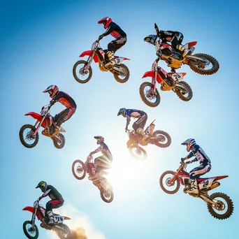 Motocross riders performing stunts in mid-air - Image 4