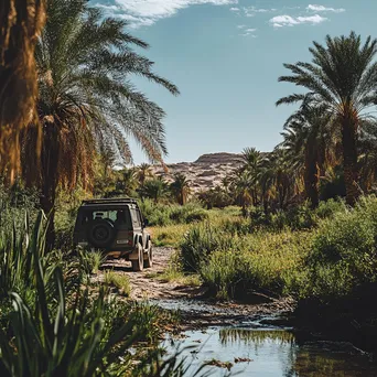 4x4 vehicle parked beside a desert oasis - Image 1