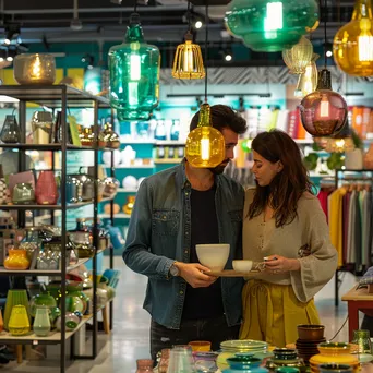 Couple browsing home decor in a colorful store. - Image 2