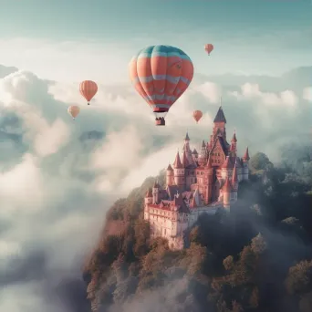 Fantasy castle in the clouds with hot air balloons - Image 3