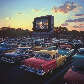 1950s drive-in movie theater in Americana style with vintage cars - Image 2