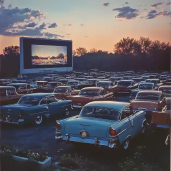 1950s drive-in movie theater in Americana style with vintage cars - Image 3