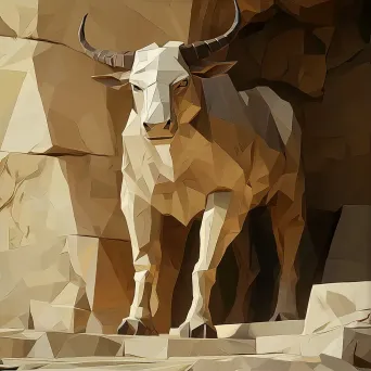 Low poly art of the powerful Minotaur trapped within a stone-colored labyrinth - Image 2