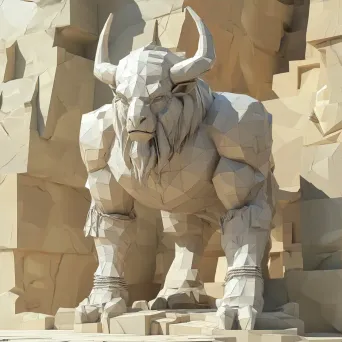 Low poly art of the powerful Minotaur trapped within a stone-colored labyrinth - Image 3