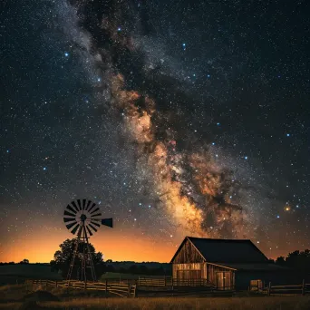 Milky Way galaxy over peaceful farm with barn and windmill - Image 3