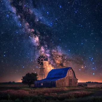 Milky Way galaxy over peaceful farm with barn and windmill - Image 4