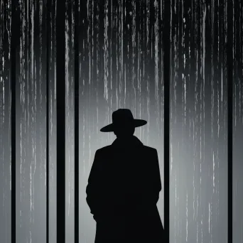 Minimalist vector art of a spy silhouette against a rain-streaked windowpane - Image 3